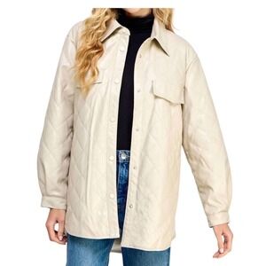 Ellison Quilted Faux Leather Jacket Medium Cream Oversized Shacket